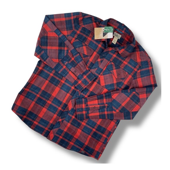 NEW LL BEAN 'Overland Performance' Mens Flannel Shirt Large Plaid Wool Blend LS - Picture 1 of 14